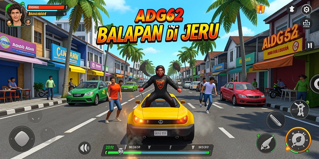 Gameplay seru ADG62 dengan balapan menegangkan di berbagai trek.