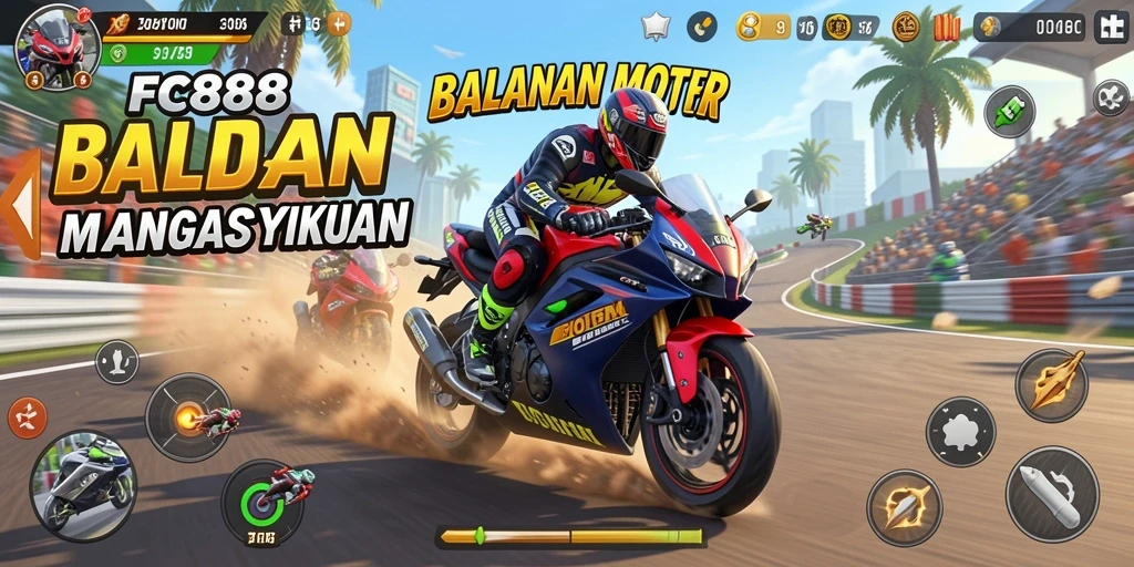 Tampilan gameplay seru dalam FC888 yang menampilkan balapan motor.