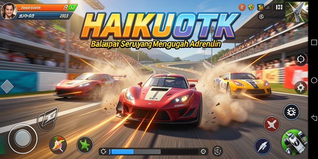 Gameplay menegangkan HAIKUOTK dengan berbagai trek balapan.