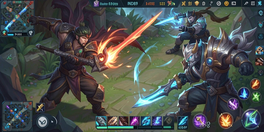 Menampilkan aksi gameplay seru dan strategi dalam pertarungan MOBA.