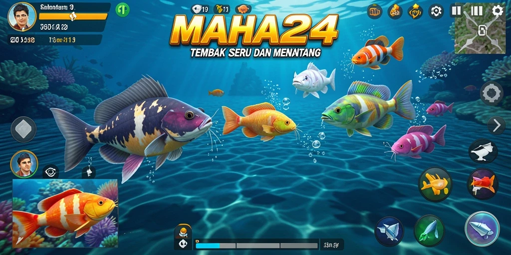 Screenshot dari gameplay seru Tembak Ikan di MAHA24.