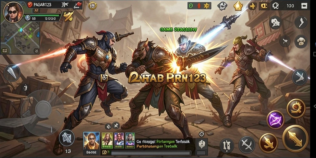 Tampilan gameplay PASAR123 dengan pertempuran yang intens.