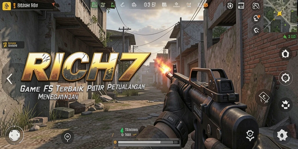 Gameplay RICH7 yang mendebarkan dengan aksi tembak-menembak intens.