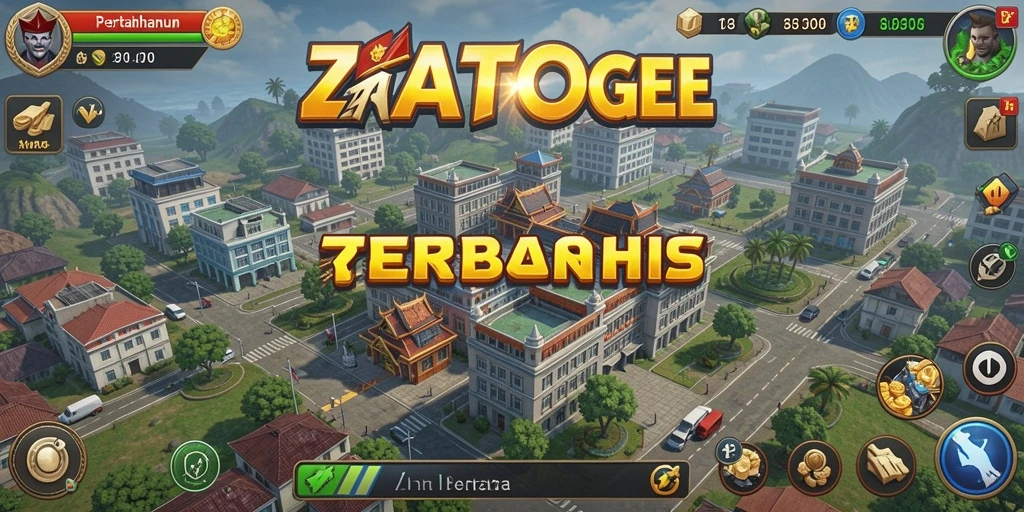 Screenshot gameplay ZIATOGEL menampilkan aksi menara pertahanan.